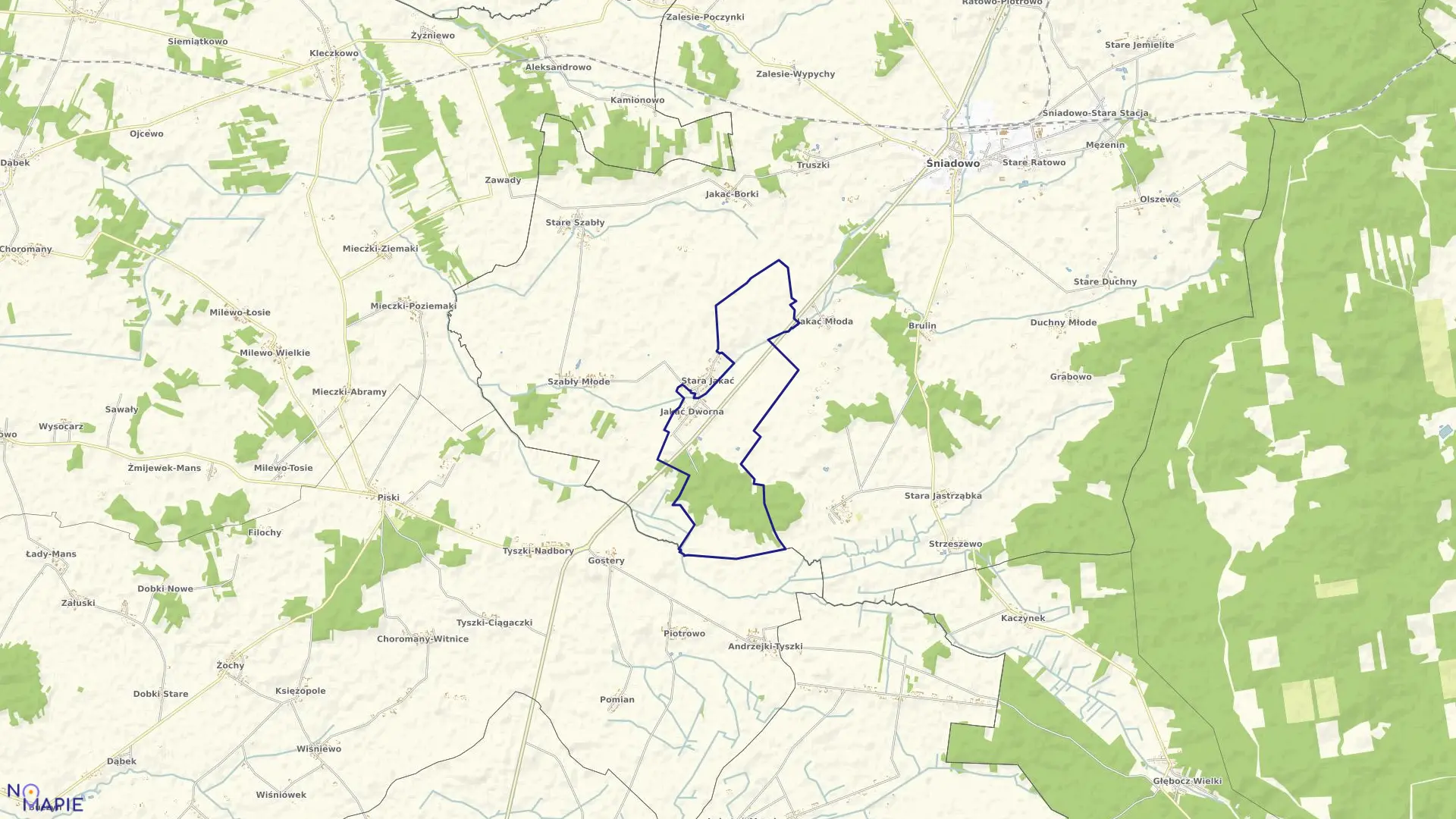 Mapa obrębu Jakać Dworna w gminie Śniadowo