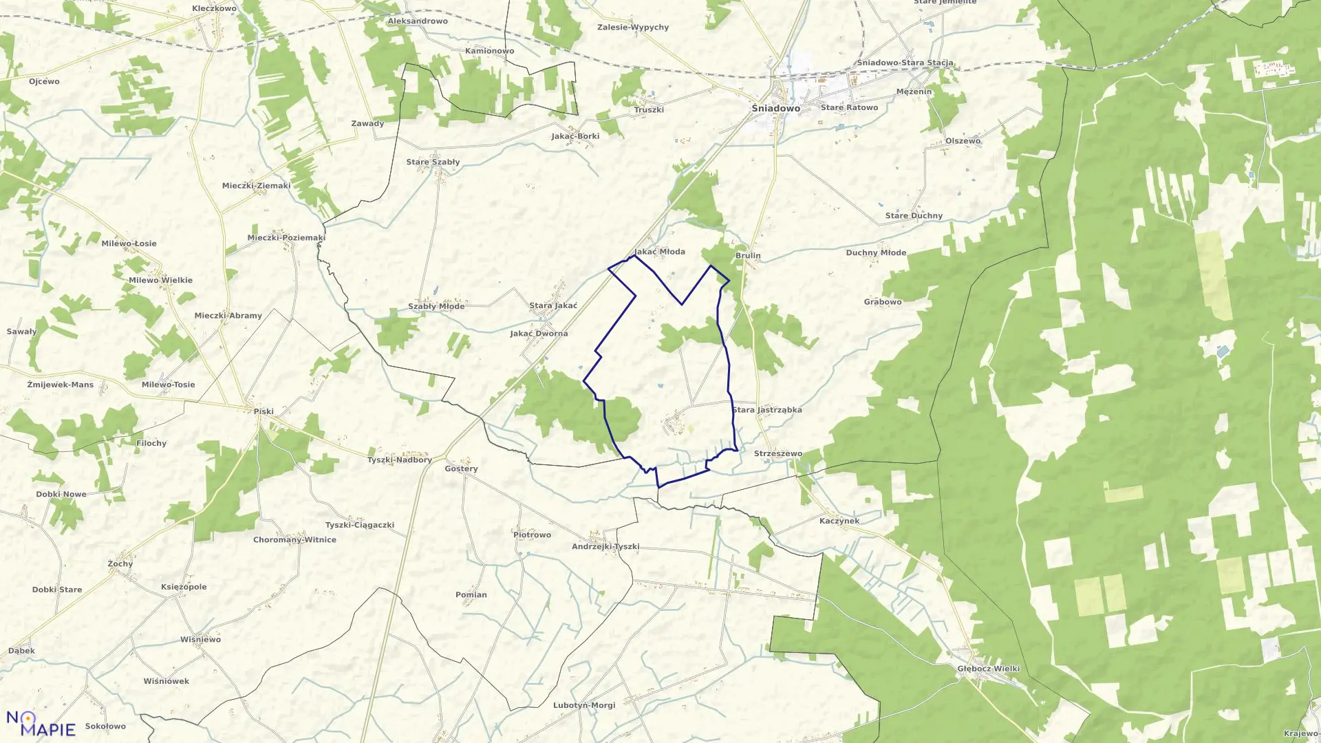 Mapa obrębu Jastrząbka Młoda w gminie Śniadowo