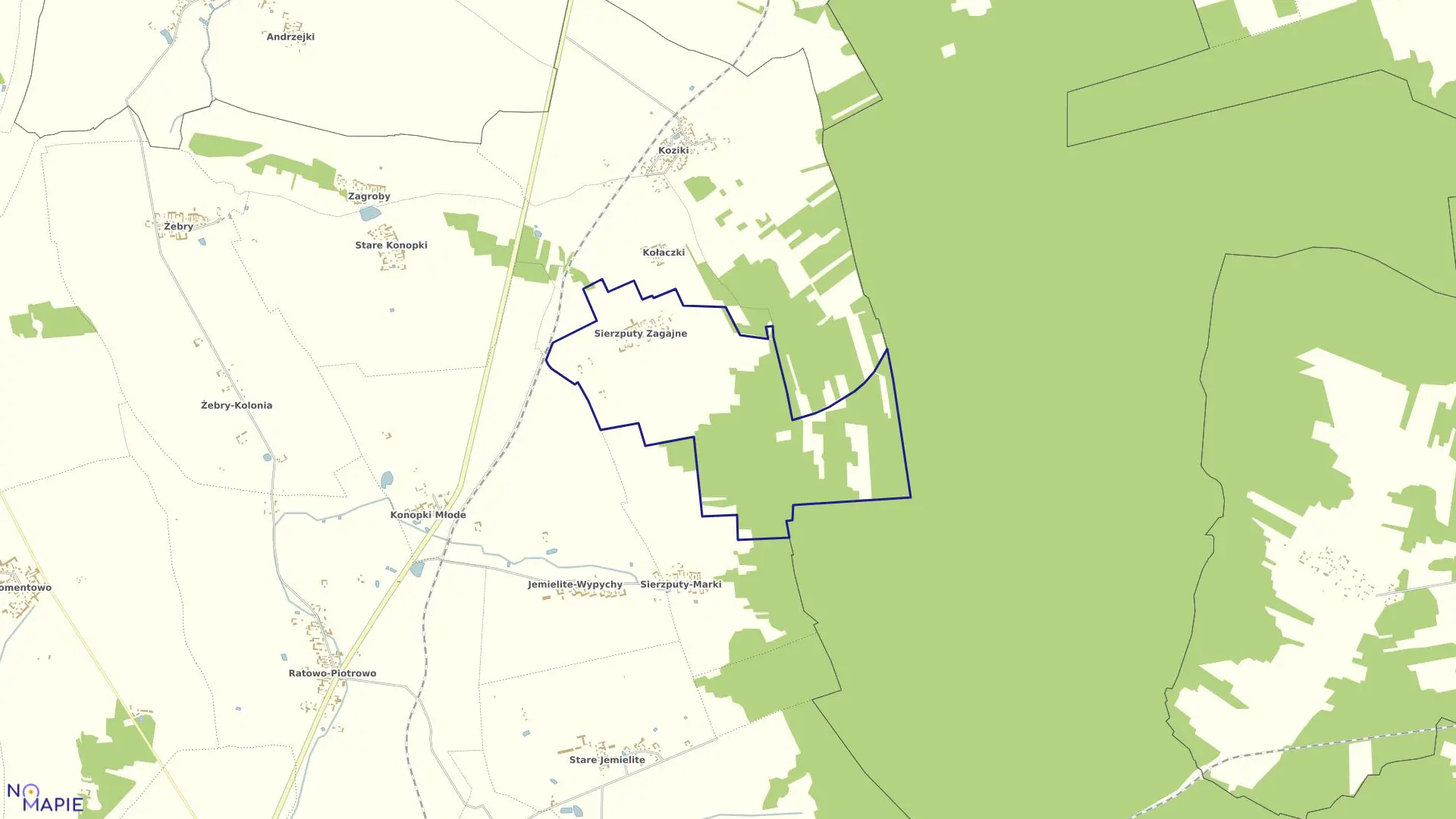 Mapa obrębu Sierzputy Zagajne w gminie Śniadowo