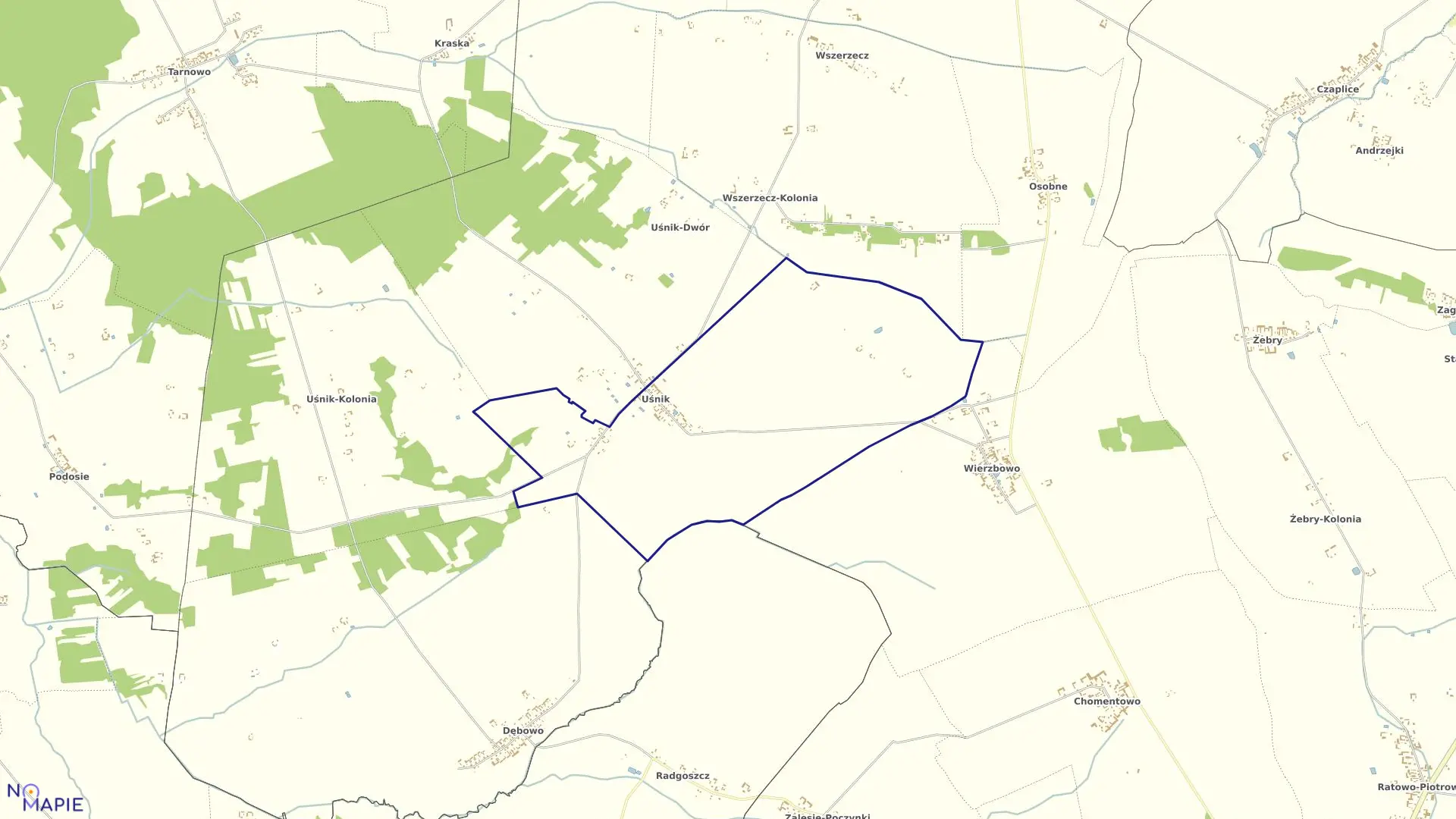 Mapa obrębu Uśnik w gminie Śniadowo