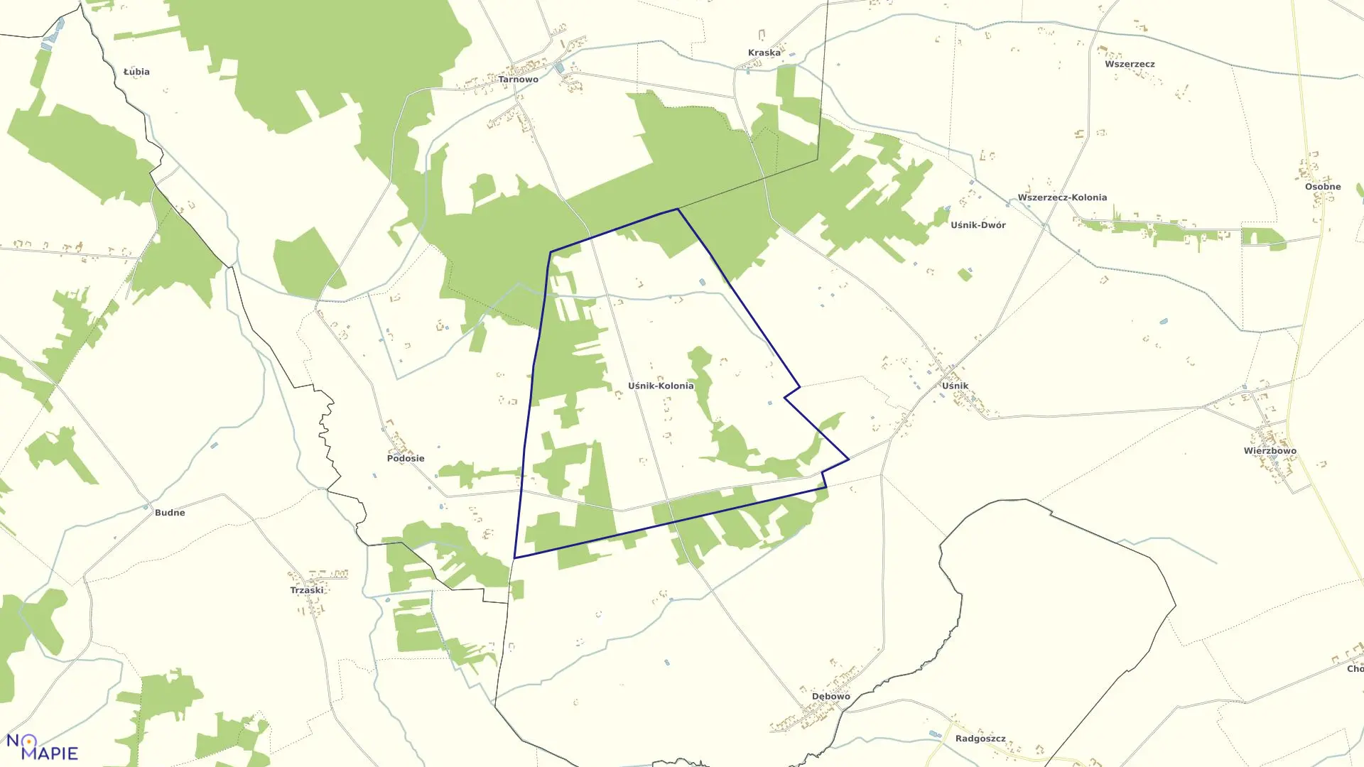 Mapa obrębu Uśnik Kolonia w gminie Śniadowo